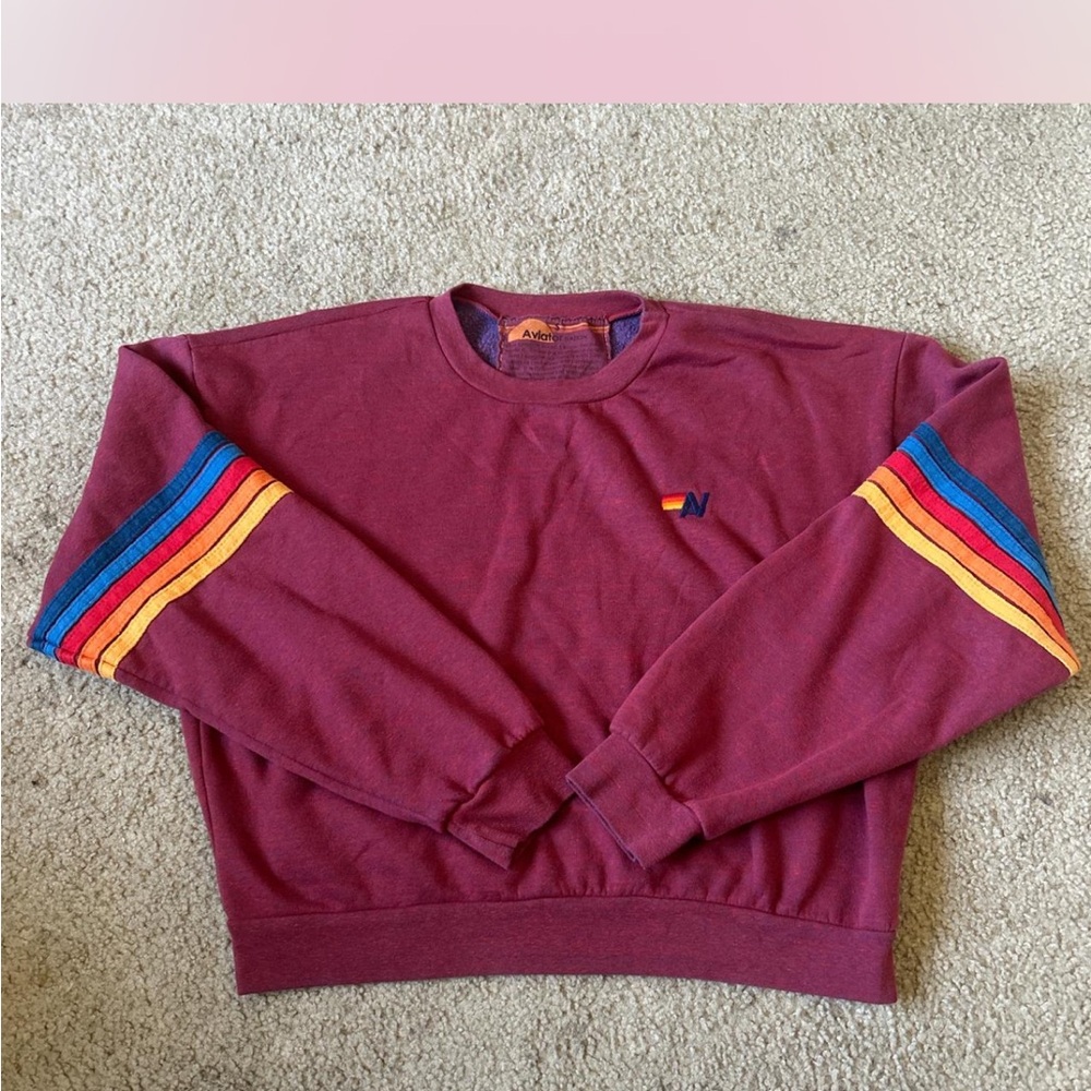 Aviator Nation Burgundy Sweater with Colorful Sleeve Stripes